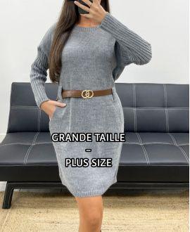 GRANDE TAILLE ROBE - PULL MAILLE + CEINTURE