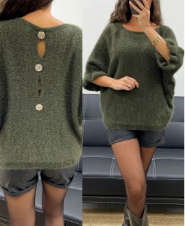 pull mohair boutons dos kaki