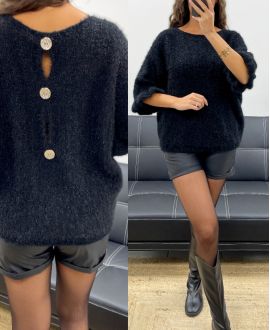 pull noir mohair dos boutons