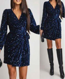 ROBE DRAPéE VELOURS SEQUINS MARINE