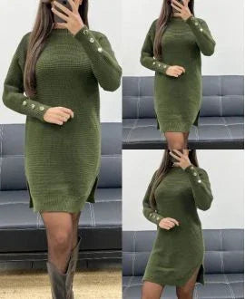 Robe pull manches à boutons femme – Robe en maille chic et confortable