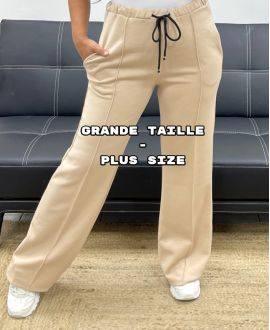 Pantalon Grande Taille Beige à Plis Nervurés - 2 Poches