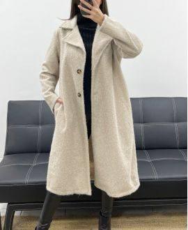 MANTEAU LONG OVERSIZE 2 POCHES A POILS DOUX  BEIGE