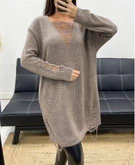 PULL ROBE OVERSIZE DESTROY  TAUPE