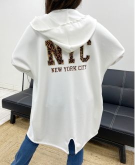 gilet a capuche NYC blanc