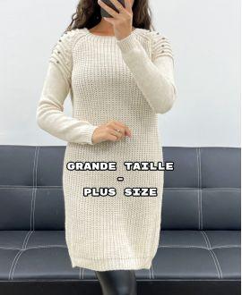 GRANDE TAILLE ROBE-PULL MAILLE A PERLES