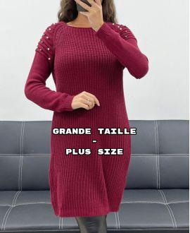 GRANDE TAILLE ROBE-PULL MAILLE A PERLES
