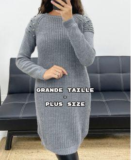 GRANDE TAILLE ROBE-PULL MAILLE A PERLES