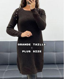 GRANDE TAILLE ROBE-PULL MAILLE A PERLES
