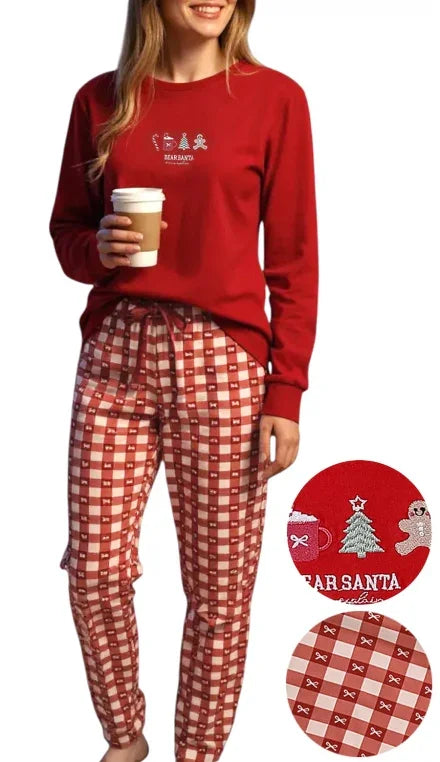 Pyjama molletonné motifs Noël pantalon à carreaux