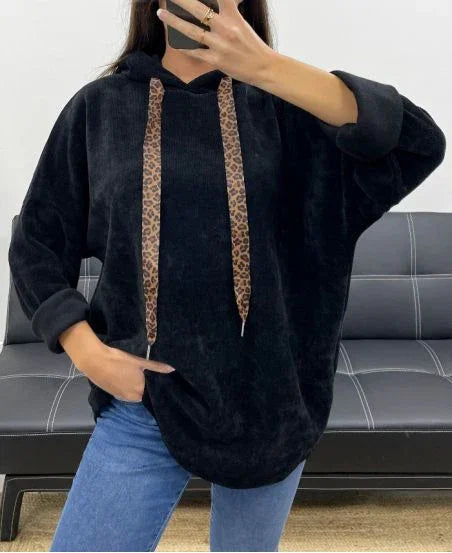PULL A CAPUCHE VELOURS LEOPARD