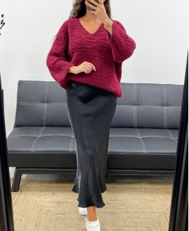 pull maille teddy bordeaux
