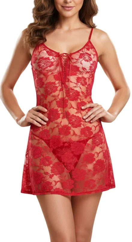 Ensemble nuisette string dentelle rouge
