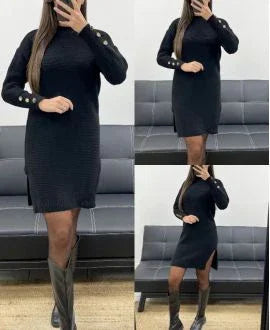 Robe pull manches à boutons femme – Robe en maille chic et confortable